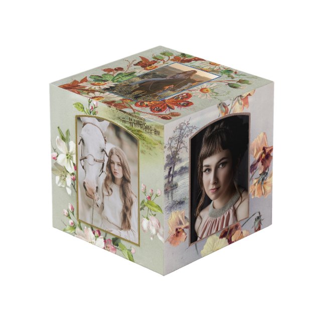 Vintage Floral Frames Photo Cube (Front Angled)