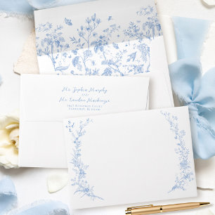 Vintage Floral French Dusty Blue Elegant Wedding Envelope