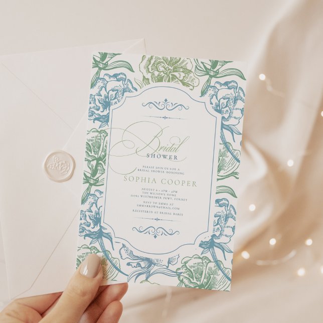 Vintage Floral French Toile Bridal Shower Invitation (Creator Uploaded)