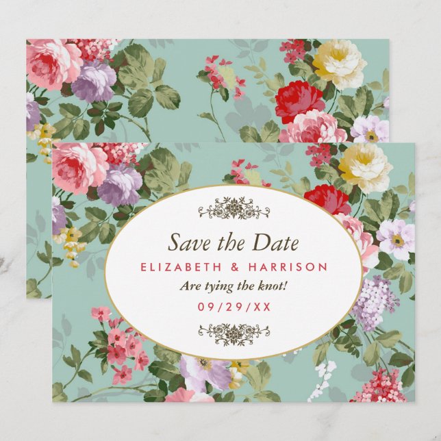 Vintage Floral Garden Botanical Save The Date (Front/Back)