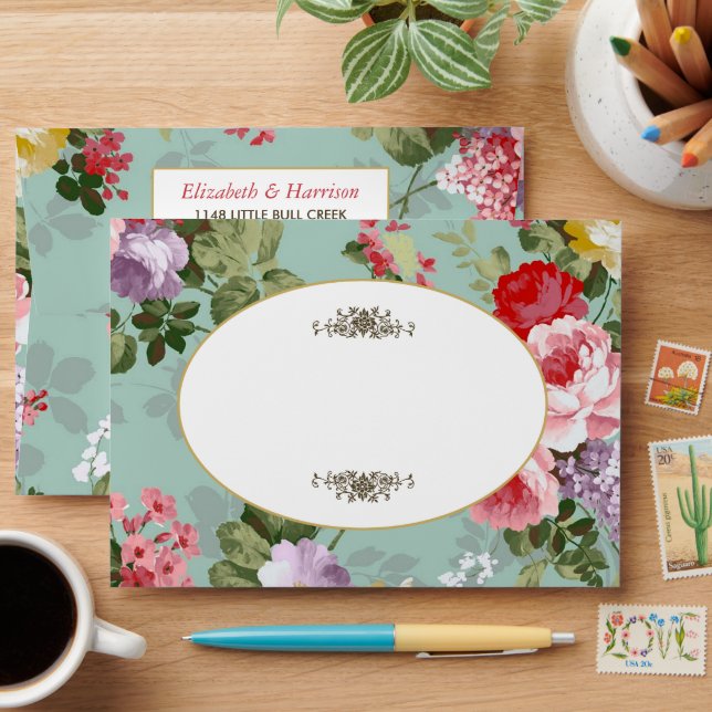 Vintage Floral Garden Botanical Wedding Envelope (Desk)