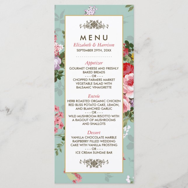 Vintage Floral Garden Botanical Wedding Menu (Front)