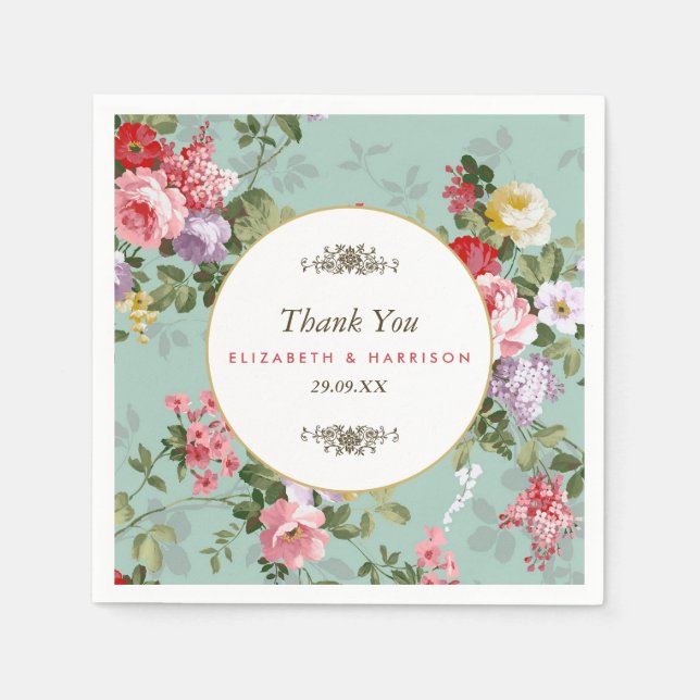 Vintage Floral Garden Botanical Wedding Napkin (Front)