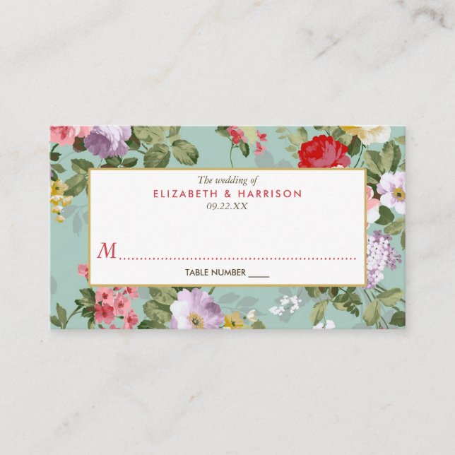 Vintage Floral Garden Botanical Wedding Place Card (Front)