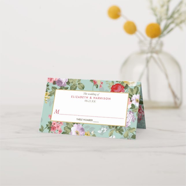 Vintage Floral Garden Botanical Wedding Place Card (Front)