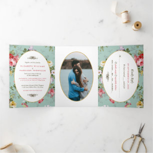 Vintage Floral Garden Botanical Wedding Suite Tri-Fold Invitation