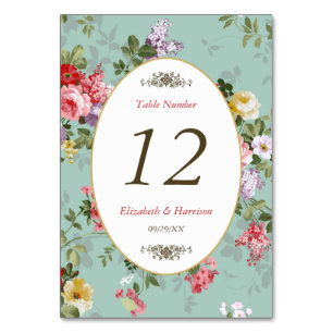 Vintage Floral Garden Botanical Wedding Table Number