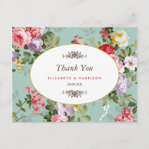Vintage Floral Garden Botanical Wedding Thank You Postcard