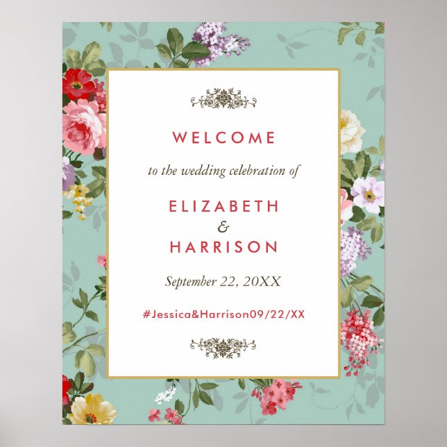 Vintage Floral Garden Botanical Wedding Welcome Poster (Front)