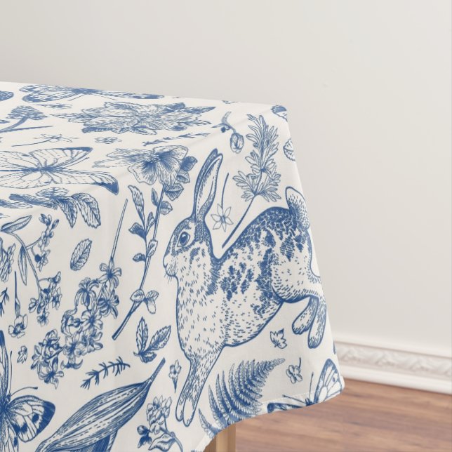 Vintage Floral Garden Bunny Butterflies Easter Tablecloth (In Situ)