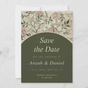 Vintage Floral Garden Cream Moss Green Arch Nature Save The Date