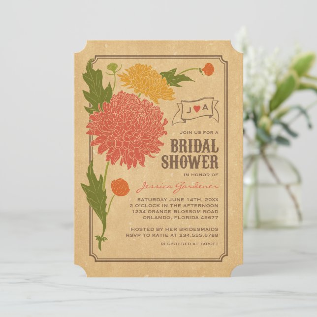 Vintage Floral Garden Party Bridal Shower Invite (Standing Front)