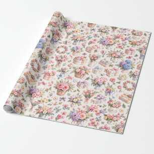 Vintage Floral Garden Pattern   Romantic Roses Wrapping Paper