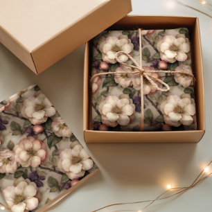 Vintage Floral Garden Romantic Pink and Cream Tissue Paper