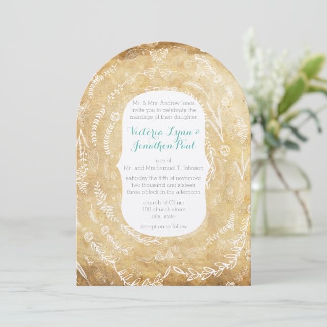 Vintage Floral Garland Hay Bale Wedding Invitation (Standing Front)