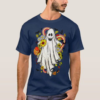 Vintage Floral Ghost Cute Halloween Boo Funny Groo T-Shirt