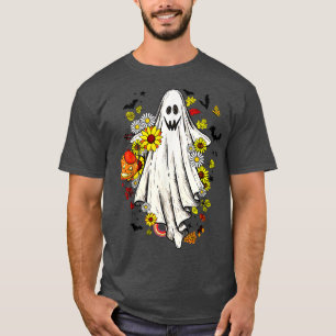 Vintage Floral Ghost Cute Halloween Boo Funny Groo T-Shirt