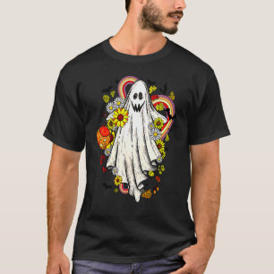 Vintage Floral Ghost Cute Halloween Boo Groovy Gra T-Shirt