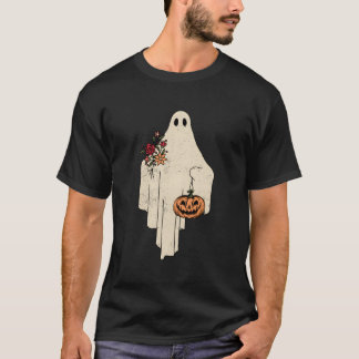 Vintage Floral Ghost Cute Halloween Costume Funny T-Shirt
