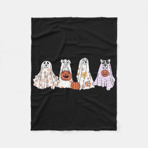 Vintage Floral Ghost Dog Happy Halloween Dog Lover Fleece Blanket