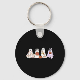 Vintage Floral Ghost Dog Happy Halloween Dog Lover Key Ring
