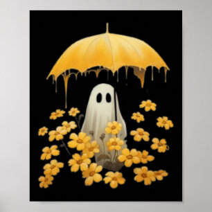 Vintage Floral Ghost Halloween Ghost In The Forest Poster