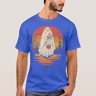 Vintage Floral Ghost Halloween Pumpkin Coffin Bat  T-Shirt