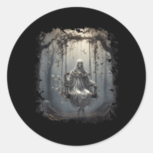 Vintage Floral Ghost On Swing In Forest Halloween Classic Round Sticker