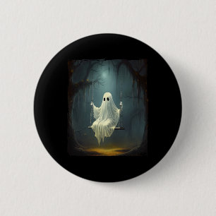Vintage Floral Ghost On Swing In Forest Spooky Hal 6 Cm Round Badge