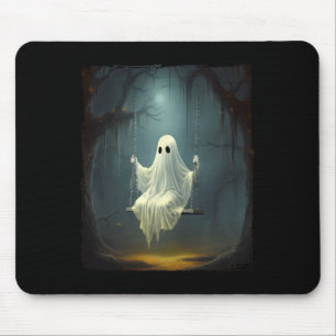Vintage Floral Ghost On Swing In Forest Spooky Hal Mouse Mat