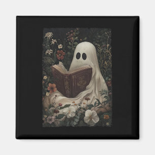 Vintage Floral Ghost Reading Book Halloween Costum Magnet