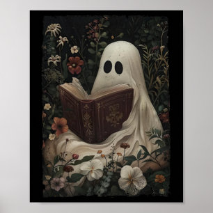 Vintage Floral Ghost Reading Book Halloween Costum Poster