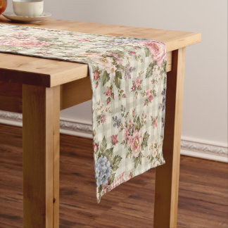 Vintage Floral Gingham Garden Pattern Short Table Runner