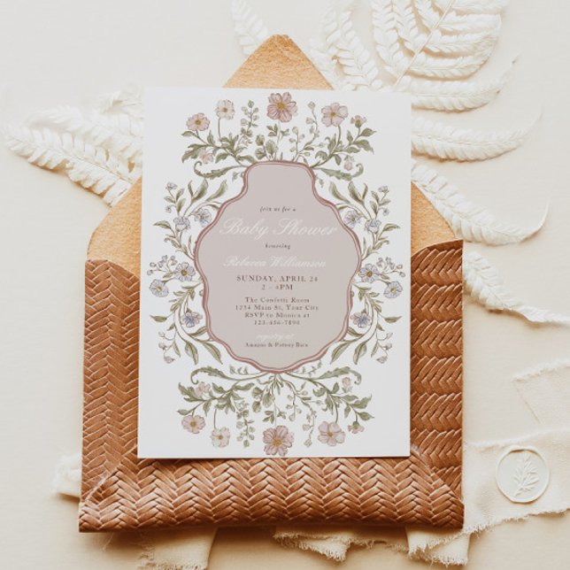 Vintage Floral Girls Baby Shower Invitation (Preppy Vintage Floral Baby Shower Invite)