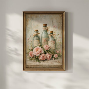 Vintage Floral Glass Bottles Poster