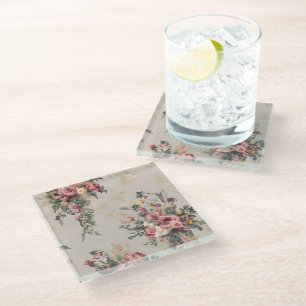 Vintage Floral Glass Coaster