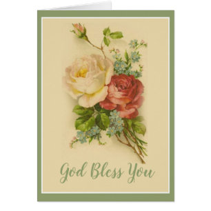 Vintage Floral God Bless You Religious