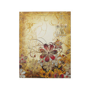 Vintage Floral Gold Bird Cage Peacock & Butterfly Notepad