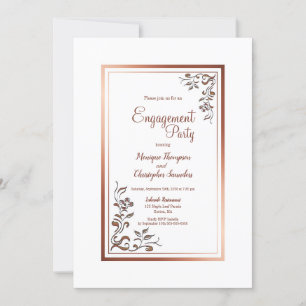 Vintage Floral Gold Border Engagement Party Invitation