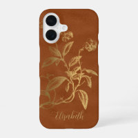 Vintage floral gold burnt orange name personalised