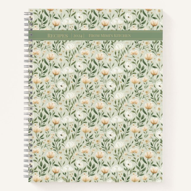 Vintage Floral Gold Green Personalised Recipe Book (Front)
