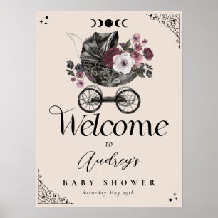 Vintage Floral Gothic Stroller Baby Shower Welcome Poster