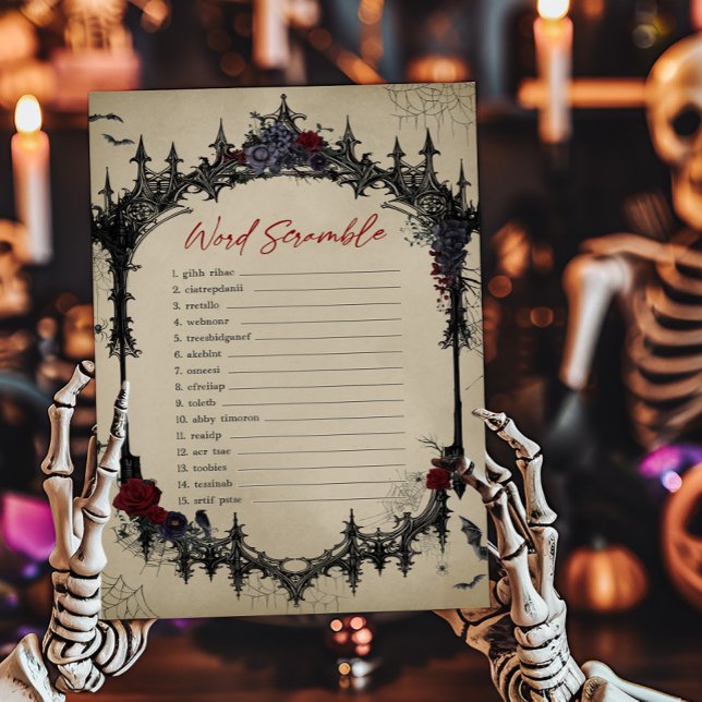 Vintage Floral Gothic Word Scramble Game (Vintage Gothic Baby Shower Word Scramble Game)