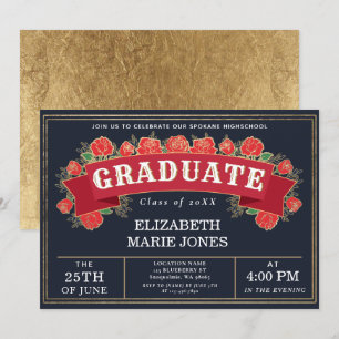 Vintage Floral Graduation Party Invitation