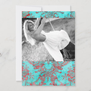 Vintage Floral Graduation Photo Card Red Blue