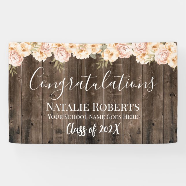 Vintage Floral Graduation Rustic Barn Wood Banner (Horizontal)