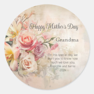 Vintage Floral Grandma Mother's Day Classic Round Sticker