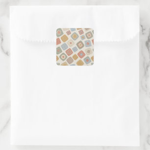 Vintage Floral Granny Square Crochet Pattern Sticker