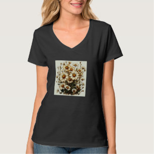 Vintage Floral Graphic Daisy Flowers on a Light Ba T-Shirt