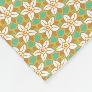 Vintage Floral green and yellow Jonquil pattern Fleece Blanket